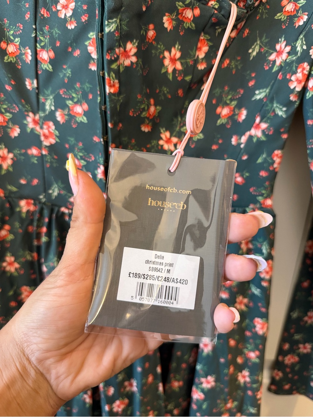 House of CB Dark Green Floral Long Sleeve Midi Dress - Picture 3 of 5